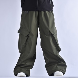 Pantalon de neige vert olive OEM 2025 avec poches cargo surdimensionnées, isolation thermique, taille à cordon et coupe ample confortable - Product Image 1