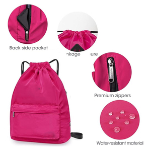 Sac à dos à cordon personnalisé avec logo, poche zippée, imperméable, sac de sport léger, sac à cordon en polyester - Product Image 4