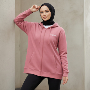 Sudadera con Capucha y Cremallera de Manga Larga para Mujer, Estilo Islámico Modesto, Tallas Grandes, Chaqueta Deportiva Holgada, Ropa Casual y Cómoda para Días Activos y Viajes - Product Image 1