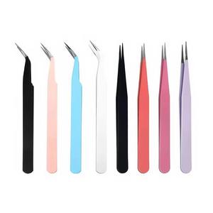 Juego de Pinzas para Pestañas de Acero Inoxidable de Precisión, 8 Piezas, Puntas Inclinadas y Puntiagudas de Colores para Aplicación de Extensiones de Pestañas - Product Image 1