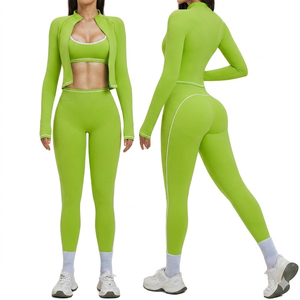 Wholesale Custom Fitness Wear Yoga Sets Gym <b>Workout</b> Clothes Athletic Suits Sports Bra <b>Jacket</b> High Waist Leggings Set for Women - Product Image 1