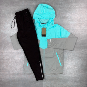 Technical Outdoor Breathable 2-Piece Color Blocked Lightweight Tracksuit Mesh Lining Zip-Up <b>Hoodie</b> <b>and</b> <b>Shorts</b> for <b>Men</b> - Product Image 1