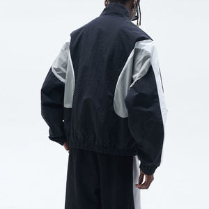 Conjunto Deportivo para Hombre en Blanco y Negro con Bloques de Color, Cierre Completo, Cuello Alto, Corte Holgado, Estilo Urbano, Transpirable, de Poliéster, para Otoño - Product Image 4
