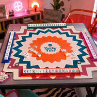 Tapis de Mahjong et de Poker Américain Pliable Antidérapant en Néoprène Souple 3mm, Collection Rétro Groovy Bloom, Design Original, 33x33 Pouces