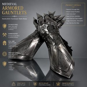 Gants de guerrier en acier inoxydable plaqué argent, artisanat en métal moulé, thème de personnage de film et de série TV, objet d'art de collection, antique et moderne - Product Image 3
