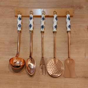 Classic <b>Ceramic</b> Handle Flatware <b>Set</b> With Blue Floral Design Copper Stem Dishwasher Safe Wedding Use - Product Image 2