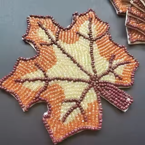 Luxury Bohemian Leaf-Shaped Drink Coasters Hand Beaded <b>Table</b> <b>Protection</b> for Home Decor - Product Image 1