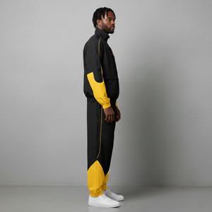 Men's <b>Black</b> Yellow Color Blocking Tracksuit Full Zip Stand Collar Streetwear Jogger Pants With Side Pockets Breathable Polyester - Product Image 6