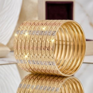 ORO-Z Three Tone Silver/Gold Plated Diamond Cut Textured Ethnic Metal Bangles for Women High Quality <b>Wedding</b> Jewelry <b>Accessories</b> - Product Image 3