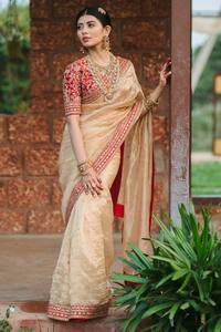 Sari Tradicional Étnico Indio de Seda Georgette con Bordado para Bodas, Fiestas y Eventos Festivos para Mujeres - Product Image 4