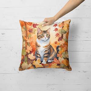 American Polydactyl <b>Cat</b> Fall Leaves Decorative Pillow 18Hx18W Machine Washable for Indoor & Outdoor Use for <b>Couch</b> Bed & Patio - Product Image 2