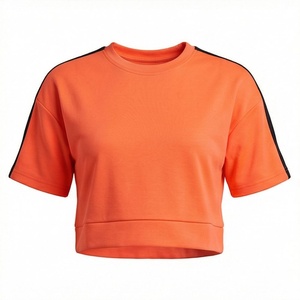 เสื้อยืดครอปคอกลมแขนสั้นคุณภาพสูงสำหรับผู้หญิง สไตล์ลำลอง เรียบง่าย ระบายอากาศได้ดี สีสันปรับแต่งได้ - Product Image 1