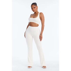Women's <b>Seamless</b> Solid Black Yoga <b>Set</b> 2 Piece Scoop Neck Tank <b>Top</b> High Waist Flared <b>Leggings</b> - Product Image 6