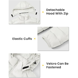 <b>Men's</b> White Hooded Puffer <b>Jacket</b> Windproof Zipper Closure Polyester Winter Coat Casual Style Regular Fit - Product Image 3