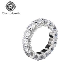 Anillo de compromiso y eternidad de plata 925 con moissanita para mujer Charm_Jewells, corte cojín, engaste de garras, chapado en rodio, certificado IGI - Product Image 3