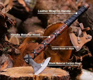 LEGACY BLADES Hache Tomahawk artisanale à lame en acier forgé, manche en bois, hache de survie, outil de découpe pour l'extérieur avec étui en cuir - Product Image 2