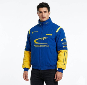 Chaqueta de Carreras Personalizada para Hombre, Chaqueta Bomber Acolchada Azul y Amarilla con Bordado y Logotipo Personalizado – Venta al Por Mayor OEM/ODM - Product Image 2