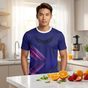 Camiseta Deportiva de Manga Corta para Hombre, Corte Ajustado, Estampado Geométrico Azul, Cuello Redondo, Poliéster que Absorbe la Humedad, para Todas las Temporadas - Product Image 4