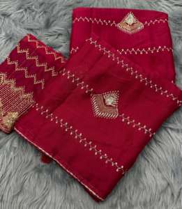 Sari de seda de gasa con bordado C Pallu, borde Lehariya y Latkan Pallu, que absorbe la humedad y se seca rápidamente, ropa tradicional de fiesta para mujer. - Product Image 3