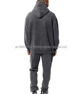 Ensemble de survêtement en molleton de coton léger uni pour homme, streetwear personnalisé, pantalon de survêtement, sweat-shirt, taille plus, vente en gros pour l'hiver - Product Image 2