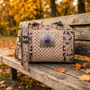 Vintage Women's <b>Handbag</b> Genuine Leather Bags Shoulder Bags Checkered Pattern Leather <b>Handbags</b> for Women - Product Image 3