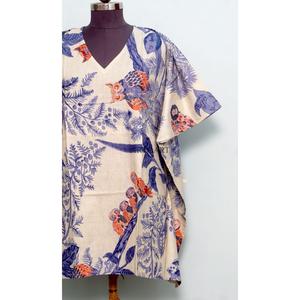 Vestidos midi tipo caftán cortos hechos a mano en India, ecológicos, 100% algodón, con estampado floral, corte evasé, relajantes, para mujer. - Product Image 4