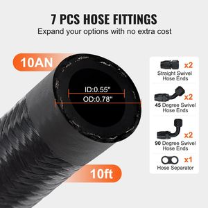 Kit linea carburante 10AN 10FT tubo carburante 7 pz adattatore per raccordo girevole 0.55 \ "Nylon acciaio inossidabile intrecciato per olio/Gas/Diesel nero - Product Image 5