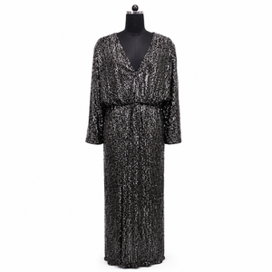 Luxury Black <b>Sequin</b> Maxi Dress for Women Elegant Long Sleeve Evening Party Gown Premium V Neck Cocktail Wedding Reception Dress - Product Image 1