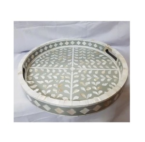 Plateau artisanal en nacre verte à motifs floraux, mosaïque de luxe, plateau de service en nacre pour la vente en gros, décoration intérieure et hôtellerie-restauration - Product Image 4