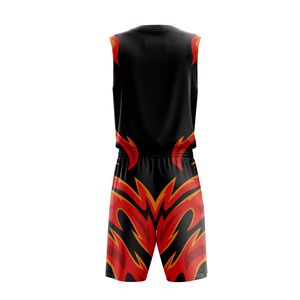 Conjunto de Uniforme de Baloncesto Sublimado Personalizado, Unisex para Adultos, Jersey y Pantalones Cortos de Poliéster Transpirable, Diseño de Llamas, Rojo, Naranja, Amarillo - Product Image 4