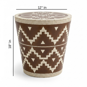 Table d'appoint artisanale en émail et incrustations adhésives, motif tribal géométrique, tabouret d'appoint pour salon, chambre, école, appartement - Product Image 2