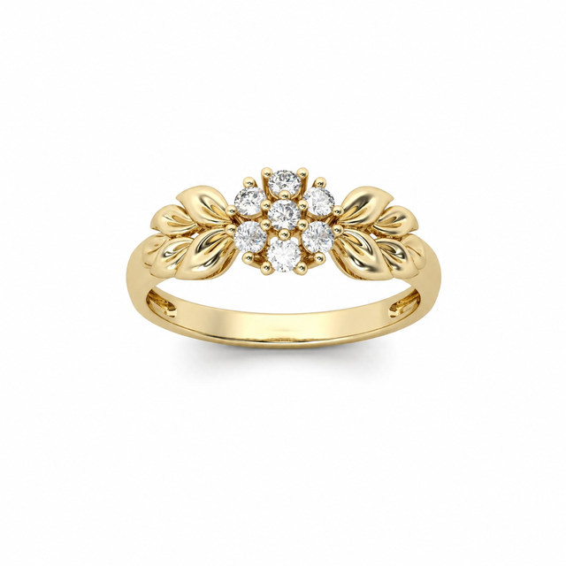 Real 14K Solid Gold Lab Grown Diamond Floral Cluster Engagement Ring Leaf Design Nature Inspired Antique Style Anniversary Gift