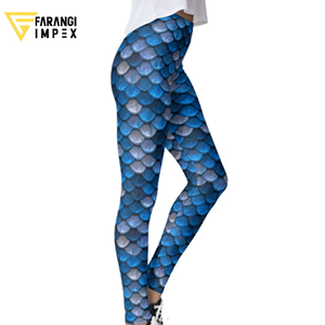 Nouvel Arrivage Personnalisé – Legging Femme Bleu Imprimé Écailles de Poisson Taille Haute Longueur Intégrale, Extensible, Tricoté, Style Sportif, Toutes Saisons 2026 - Product Image 3