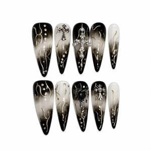 Anillo de dedo de acrílico negro mate oblongo con diseño gótico para Fiestas-Nocturne of the Ravens Pre-diseñado - Product Image 1