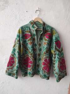 Veste en coton Suzani brodée à la main : Manteau d'hiver - Product Image 4