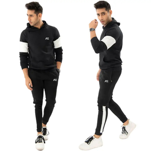 <b>Men</b>’s Contrast Sleeve Fleece Co-Ord <b>Set</b> | Hooded Sweatshirt & Tapered Bottoms | Wholesale Fashion Hoodies <b>Set</b> Supplier - Product Image 1
