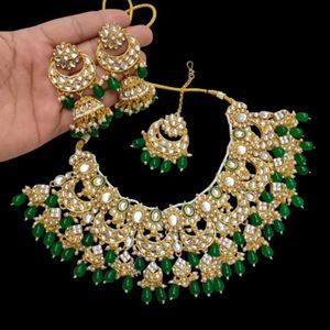 <b>Indian</b> Royal Brass Zircon Rhodium Plated Bridal Set Women Engagement Wedding Party Ethnic Style Flower Design Traditional - Product Image 4