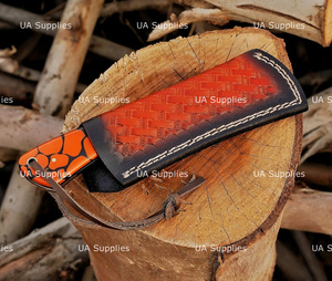 Couteau de chasse à lame fixe en acier inoxydable de qualité industrielle UA Supplies, type pied de mouton, manche en résine rouge, longueur 7,5 pouces - Product Image 6