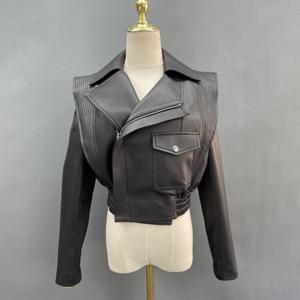 Button Closure <b>Leather</b> <b>Jacket</b> Women Best Selling Latest Style Solid Pattern Autumn Season Wholesale Raw Biker Style Genuine - Product Image 1