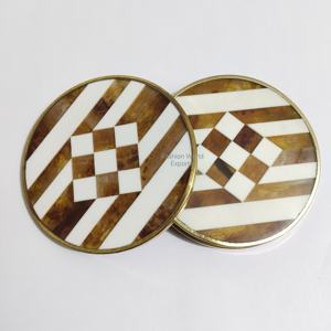 Set of 4pcs Black Resin Geometric Triangle Inlay <b>Drink</b> <b>Coasters</b> New Pattern Decorative Brass Frame Mats & Pads - Product Image 4