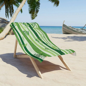 Serviette de plage verte rayée, rectangulaire, imprimée, à séchage rapide, pour la plage - Product Image 2
