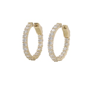 <b>Solid</b> Yellow Gold Rhodium Plated Natural 2.5ct Brilliant Cut Diamond Symmetrical Eternity <b>Hoop</b> <b>Earrings</b> Luxury 14KT Jewelry - Product Image 1