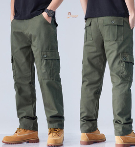 Pantalon cargo homme décontracté en coton 100% léger et écologique, coupe droite, multi-poches, grande taille, nouvelle collection, vente flash - Product Image 1