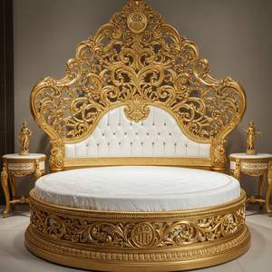 Golden Finish Bed With Nightstands Luxury Bedroom Furniture <b>sets</b> Royal Classic Bed With <b>Side</b> <b>Tables</b> Handcarved King Size Bed USA - Product Image 3