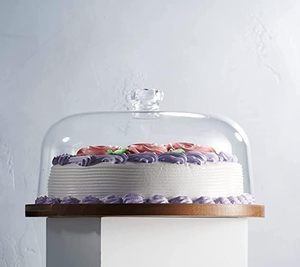 Support à gâteau jetable en bois d'acacia avec couvercle en verre, présentoir rond pour desserts, pâtisseries et décorations - Product Image 2