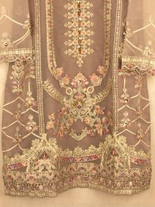 Fait à la main 2021 vente chaude femmes Salwar Kameez style indien pakistanais brodé Organza en viscose soie rayonne - Product Image 4