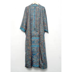 Pyjama indien vintage 100 % soie pure, respirant, lisse, élégant, doux, à manches longues, avec cordon de serrage - Product Image 5