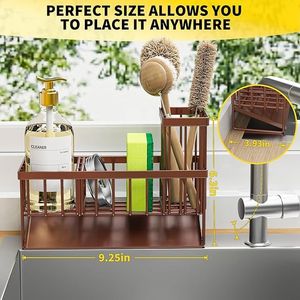 <b>Kitchen</b> Sink Organizer <b>Storage</b> with High Brush Holder Rustproof 304 Stainless Steel Sponge Holder for <b>Kitchen</b> Sink - Product Image 2