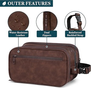 Genuine Leather Wholesale Shaving Pouch Organizer Travel Pouch Beauty Zipper <b>Cosmetic</b> <b>Bags</b> Women's Makeup <b>Bag</b> Men's Toiletry <b>Bag</b> - Product Image 5