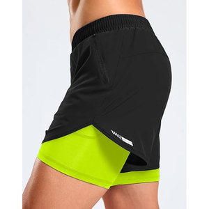 Men's <b>Black</b> Neon Green Color Blocked Breathable Quick Dry 100% Cotton Sport Shorts with Elastic Waist Side Pockets Mid Length - Product Image 3